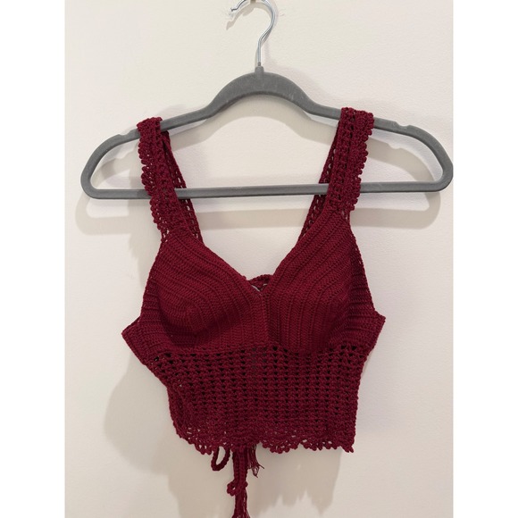 Tops - Small Crimson Red Crochet Crop Top